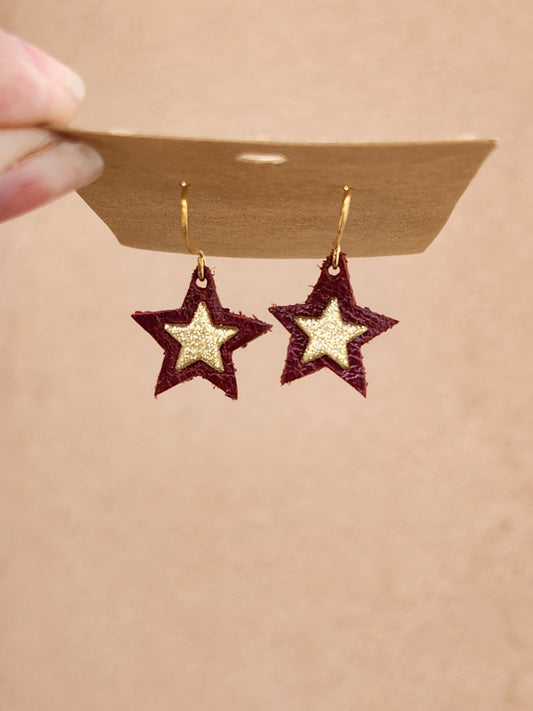 Golden Red Star Earrings