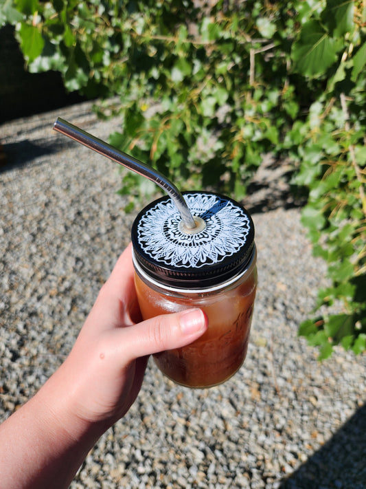 Mason Jar Lid with Straw Hole - Mandala