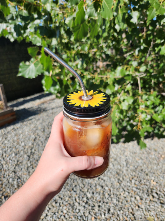 Mason Jar Lid with Straw Hole - Sunflower